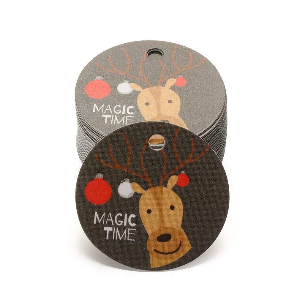 100pcs Merry Christmas Labels Kraft Tags Gift Wrapping Paper Hang Tags Santa Claus Paper Cards Xmas Party Supplies