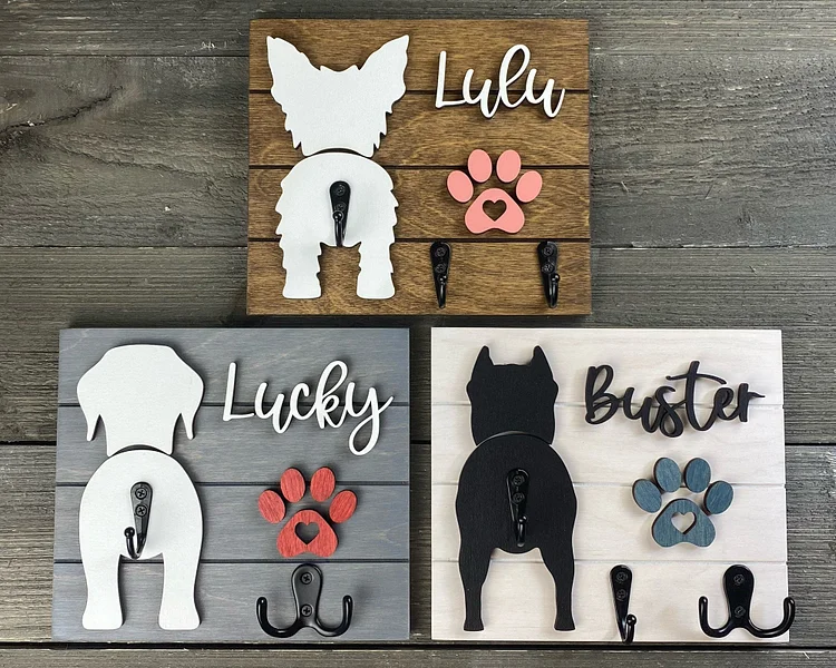 Custom Shiplap Leash Holder, Personalized Dog Leash Holder, 3D Dog Butt Leash Holder, Dog Paw Print
