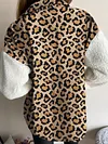 Stylish Contrast Color Leopard Print Buttoned Lambskin Warmth Fashion Jacket