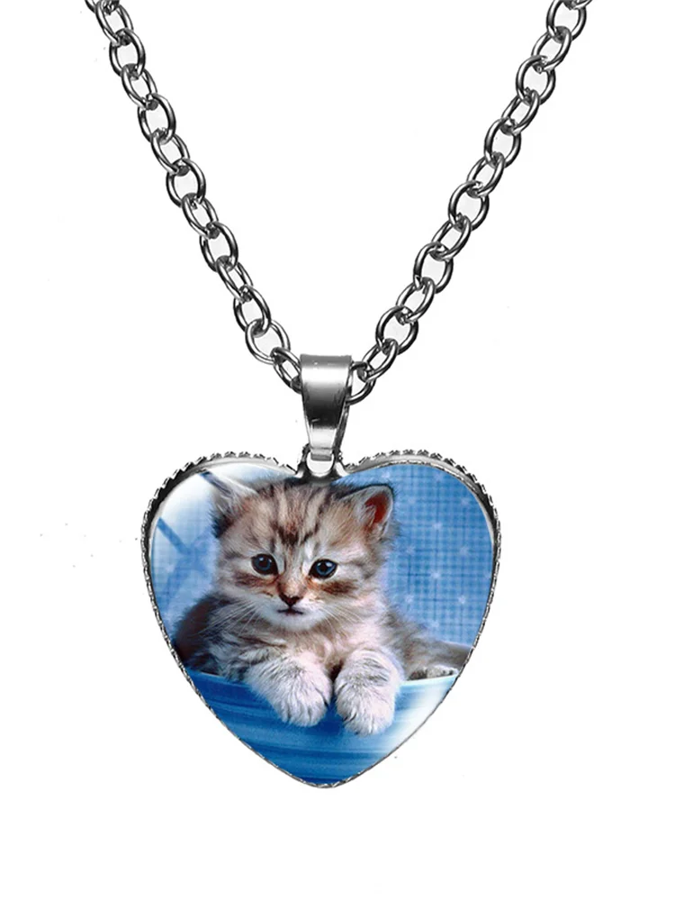 Lovely Cat Heart Pendant Necklace