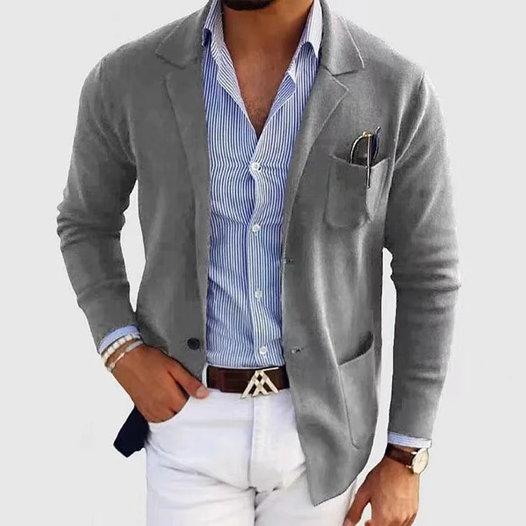 [Flash Sale] Men's Casual Notch Lapel Single-breasted Slim-fit Knitted Blazer