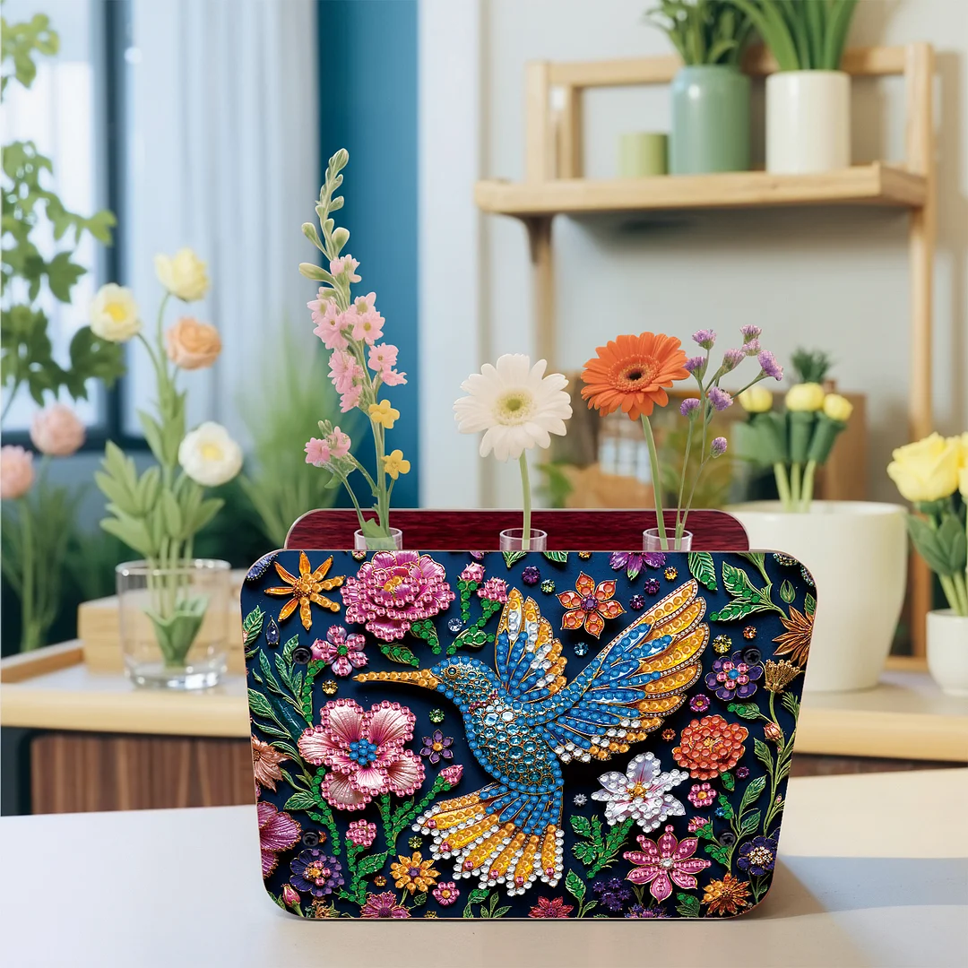 Hummingbird DIY Flower Vase Wooden Double Sided Desktop Diamond Art Kit Decor