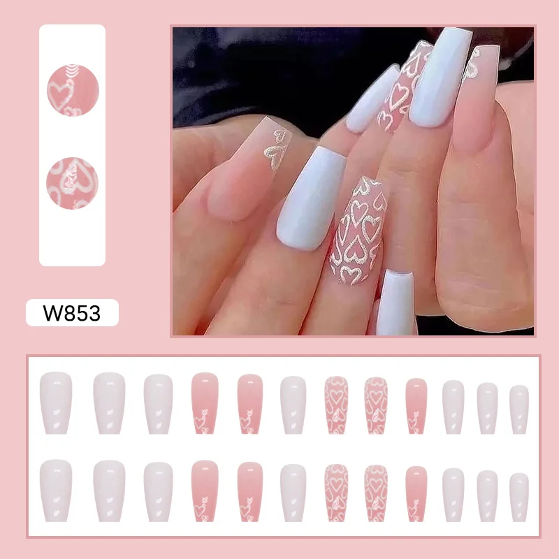 Churchf Churchf Temperament Simple Ins Wind Pure Desire White Love Nail In The Long Ballet Nail Flat Head False Nails Detachable Beauty