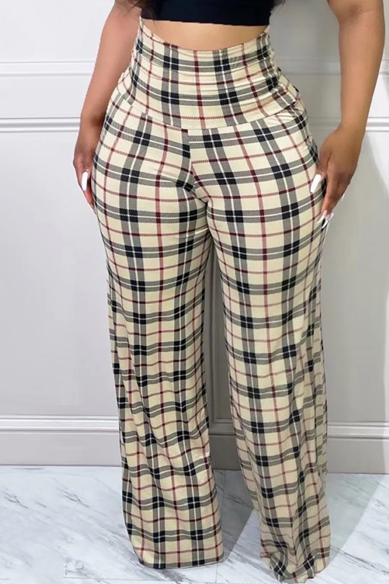 Apricot Fashion Casual Print Patchwork Regular High Waist Trousers