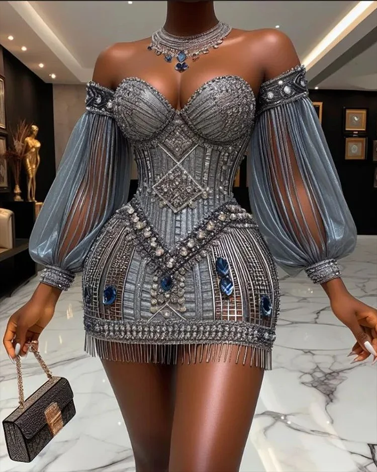 Women's Off-the-shoulder Tassel Mini Dress
