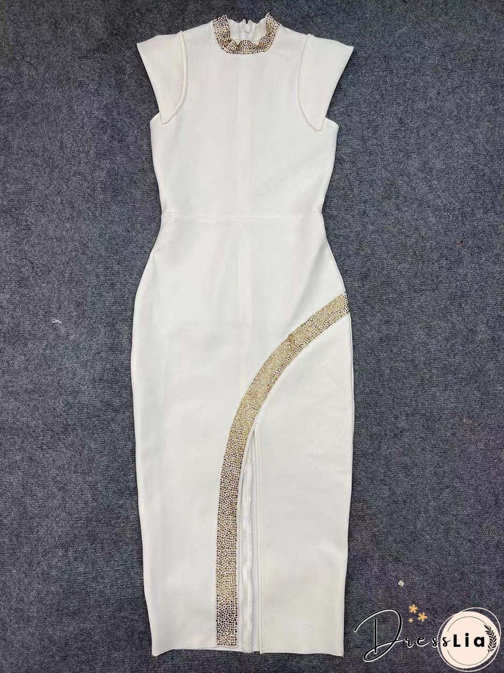 New Women Summer Sexy Turtleneck Beading Split Midi Black Bodycon Bandage Dress Elegant Evening Party Dress Vestidos