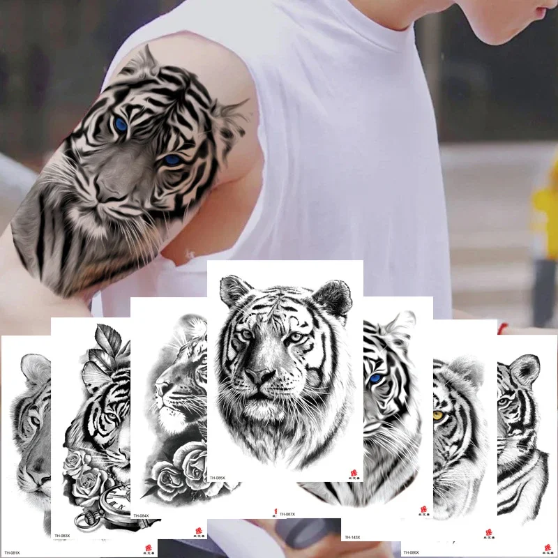 Sdrawing Forest Tattoo Sticker for Men Tiger Wolf Tattoo Death Skull Temporari Tattoo Skeleton Naked Girls Fake Tatoo for Women