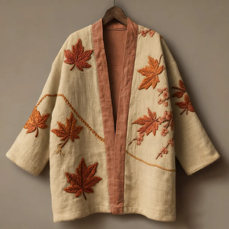Japanese art ukiyo-e three-dimensional embroidered linen kimono cardigan