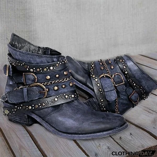 Lydiashoes Stylish Buckle Rivet Boots