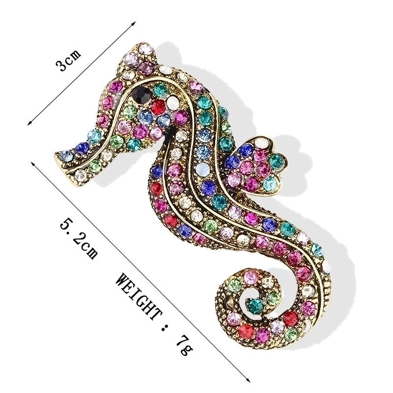 Retro Pin Hippocampus Alloy Plating Inlay Rhinestones Unisex Brooches
