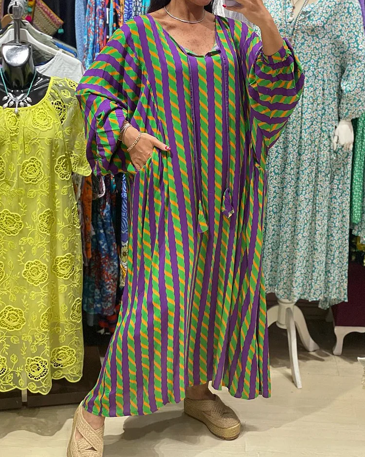 Clashing Stripes Big Neckline Dress