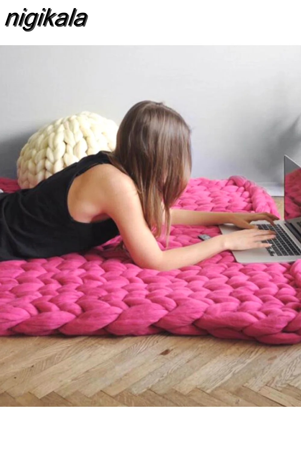 nigikala Chunky Merino Wool Blanket Thick Big Yarn Roving Knitted Blanket Winter warm Throw Blankets sofa bed blanket