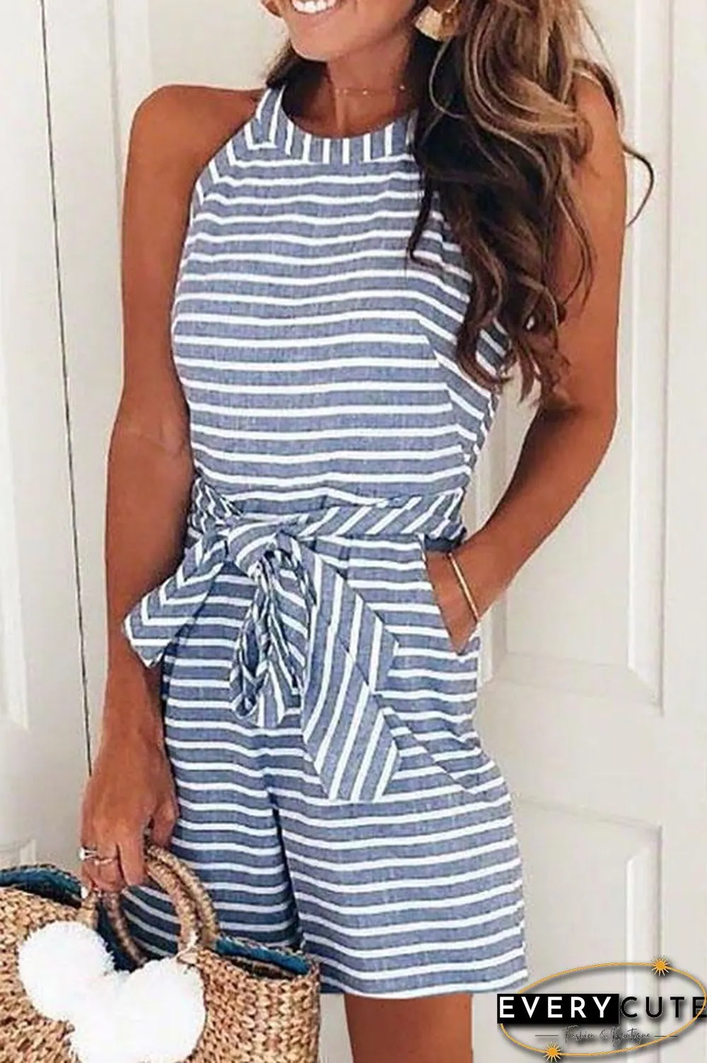 Bow-knot  Striped Romper