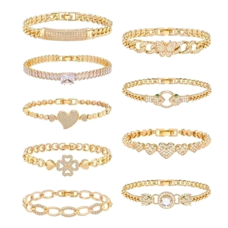 Copper Elegant Plating Inlay Snake Butterfly Zircon Bracelets