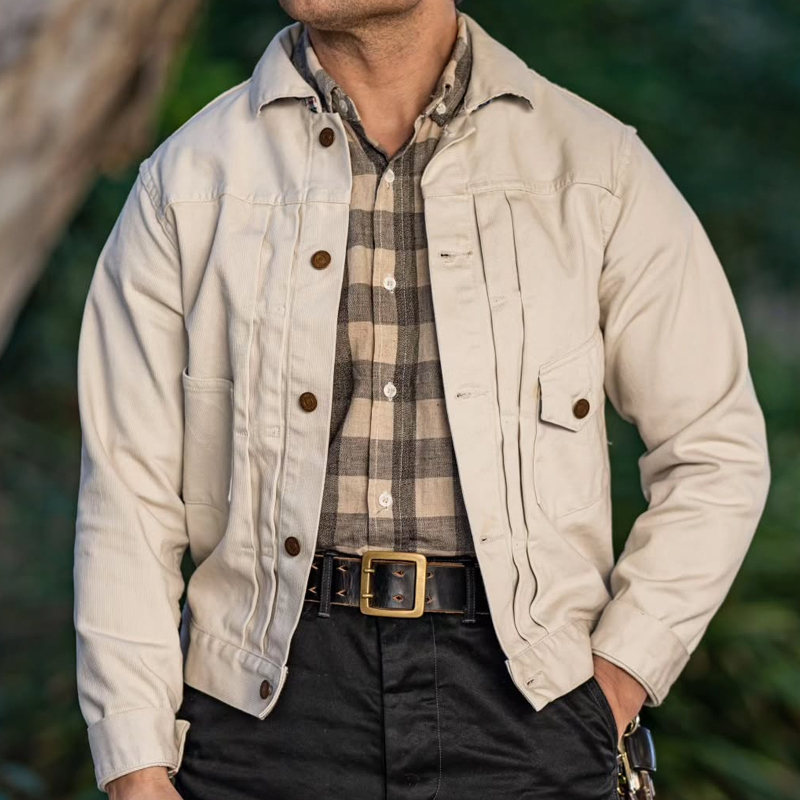 Men's Classic Beige Lapel Single-Breasted Jacket