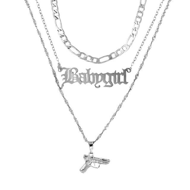 YOY-Punk Hip Hop Silver Color  Pendant Necklace