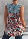 Plus Size Lace Stitching Split Neck All Over Print Tank Top