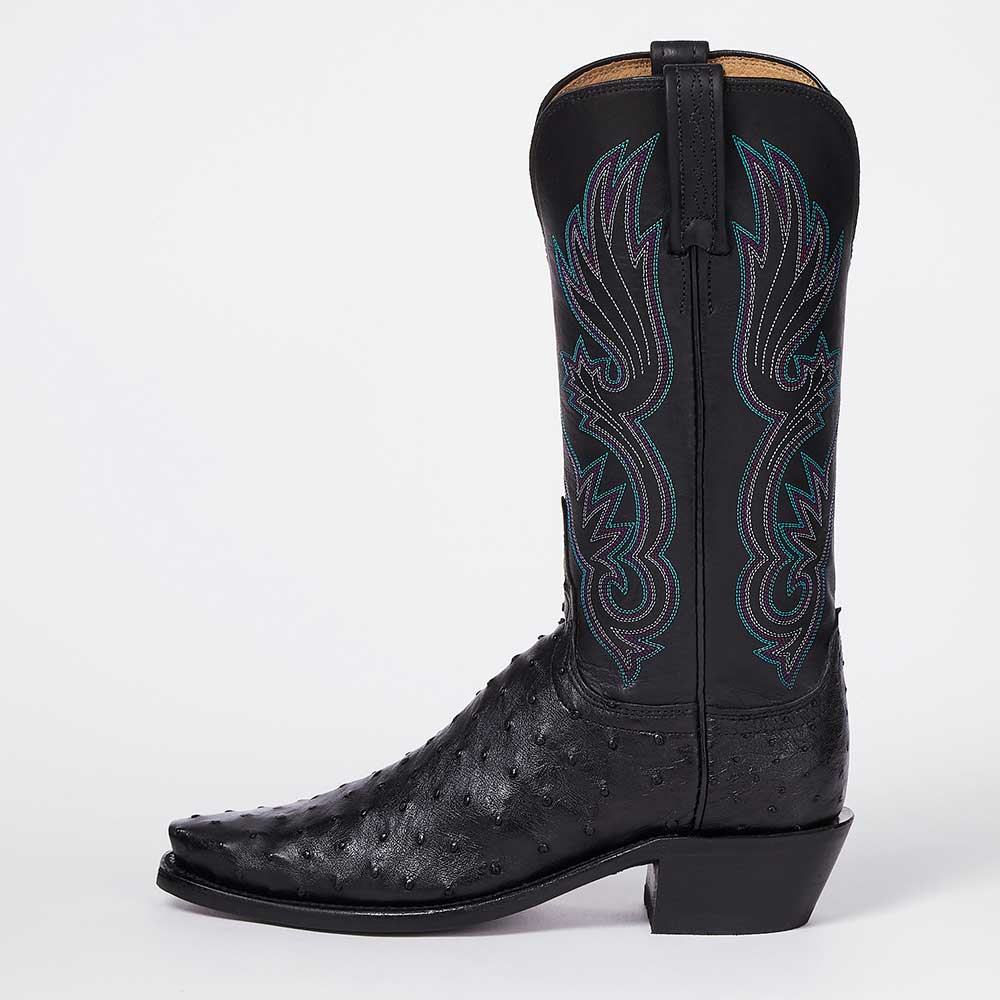 Black Vegan Leather Snip Toe Chunky Heel Embroidered Cowgirl Boots Nicepairs