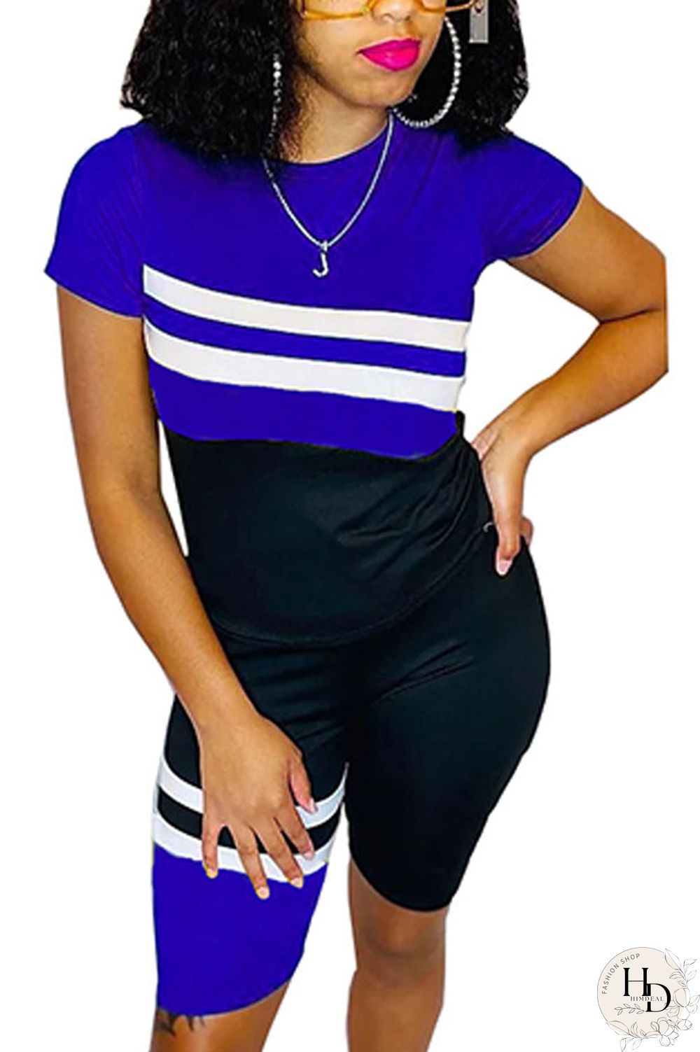 Red Polyester Fashion Casual Patchwork Print Two Piece Suits pencil Short Sleeve Two Pieces