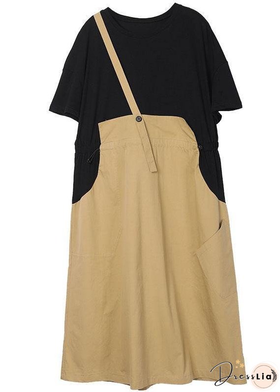 Modern Black Patchwork Summer Cotton Holiday Dress Short Sleeve