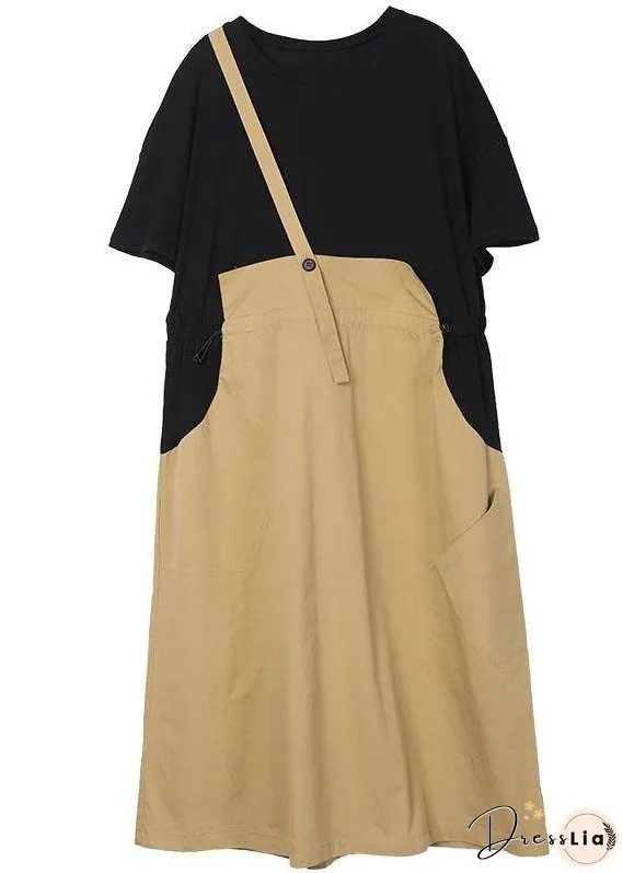 Modern Black Patchwork Summer Cotton Holiday Dress Short Sleeve