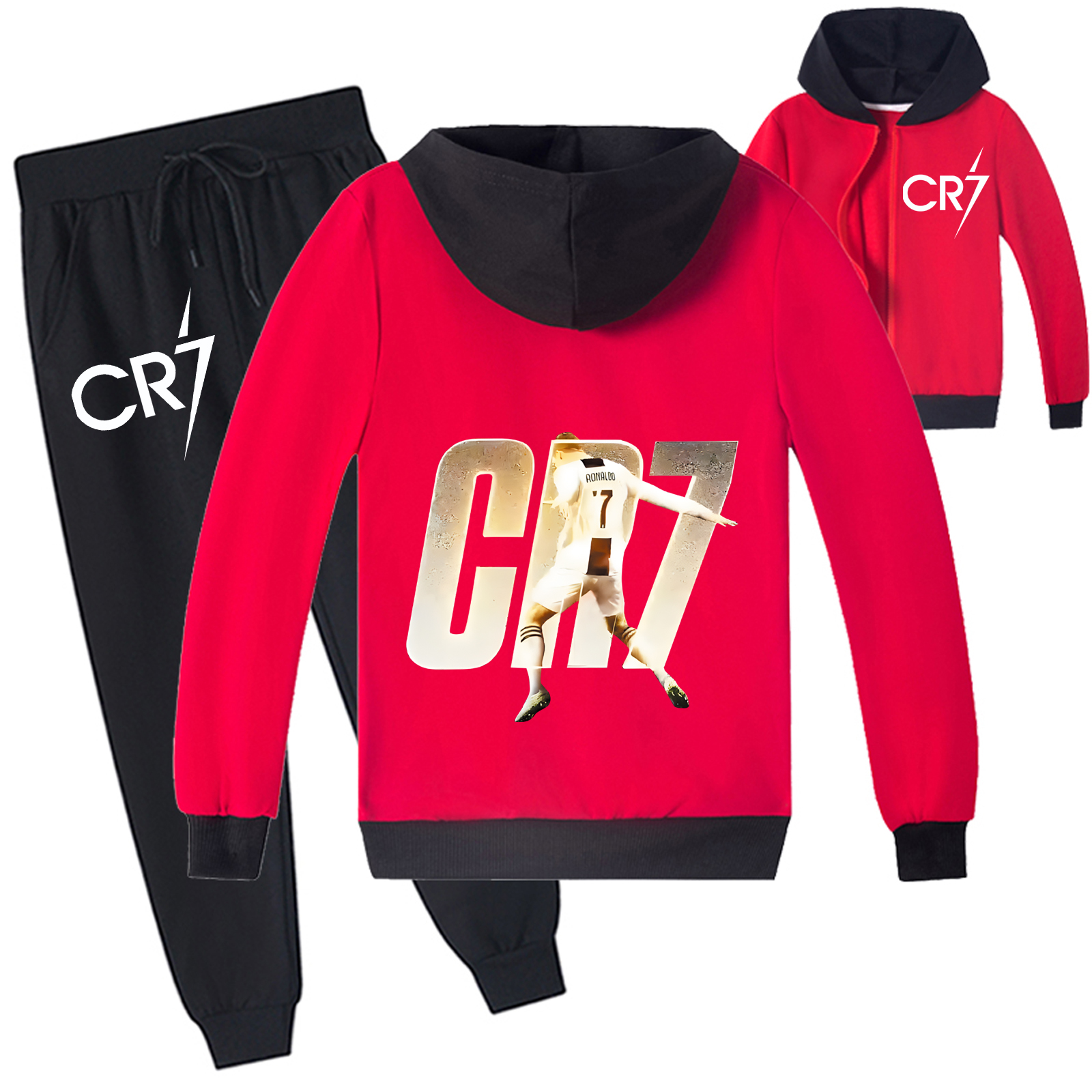 Mayoulove Cristiano Ronaldo Zip-Up Set for Boys  Girls - Stylish Sportswear, Perfect Gift for Young Fans-Mayoulove