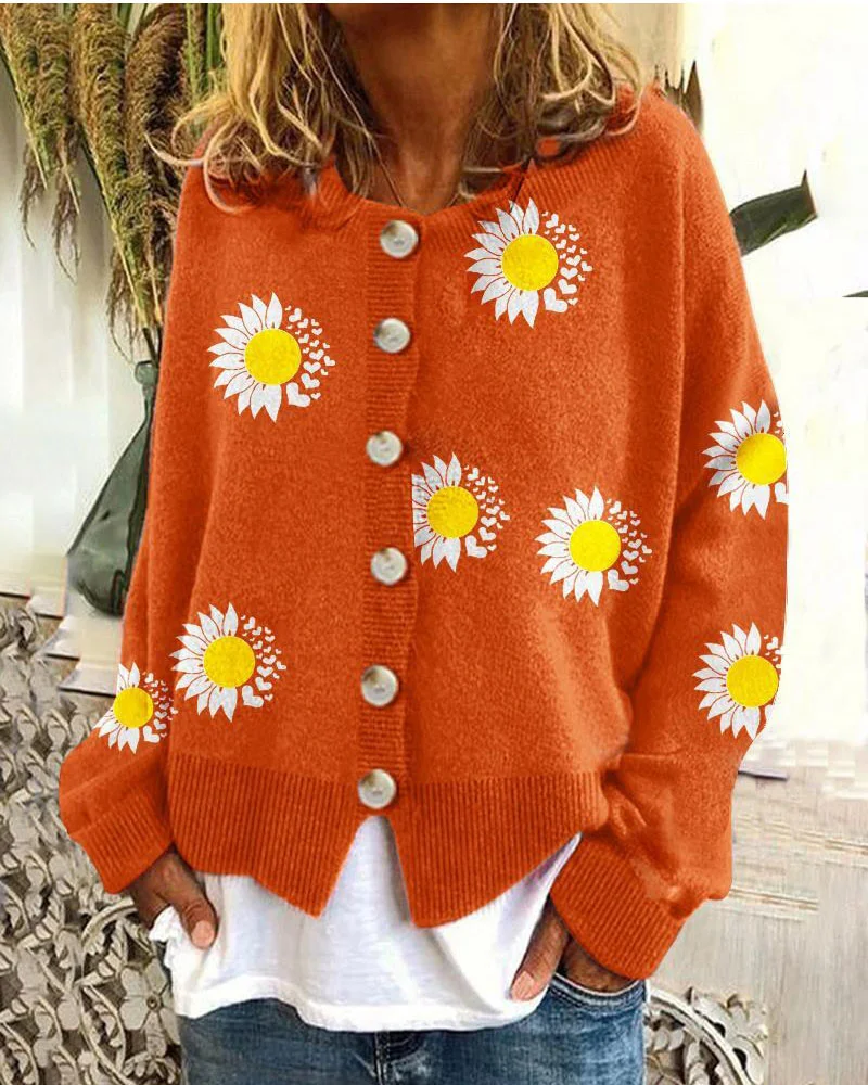 Solid Color Flower Printed Sweater