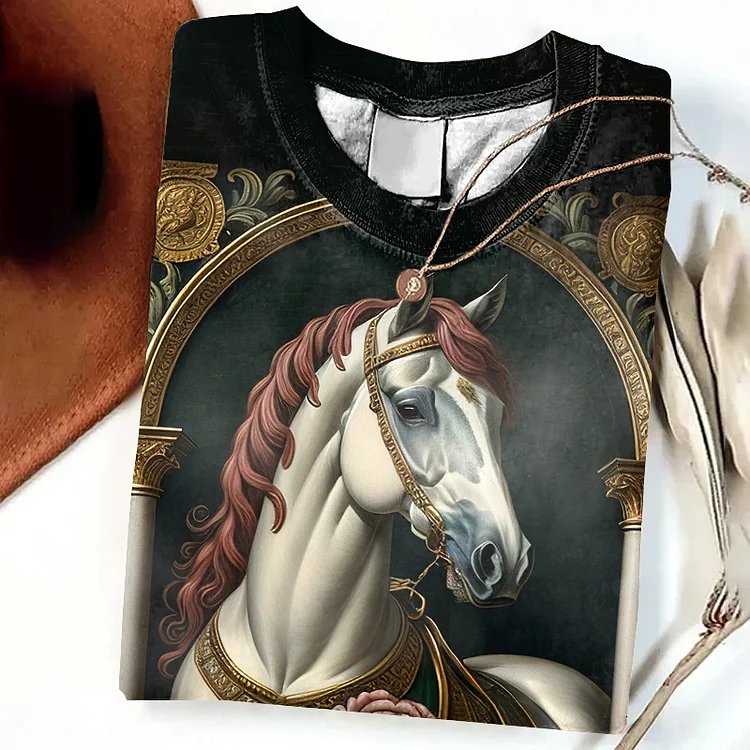 Wearshes Vintage Horse Relief Art Print Long Sleeve T-Shirt