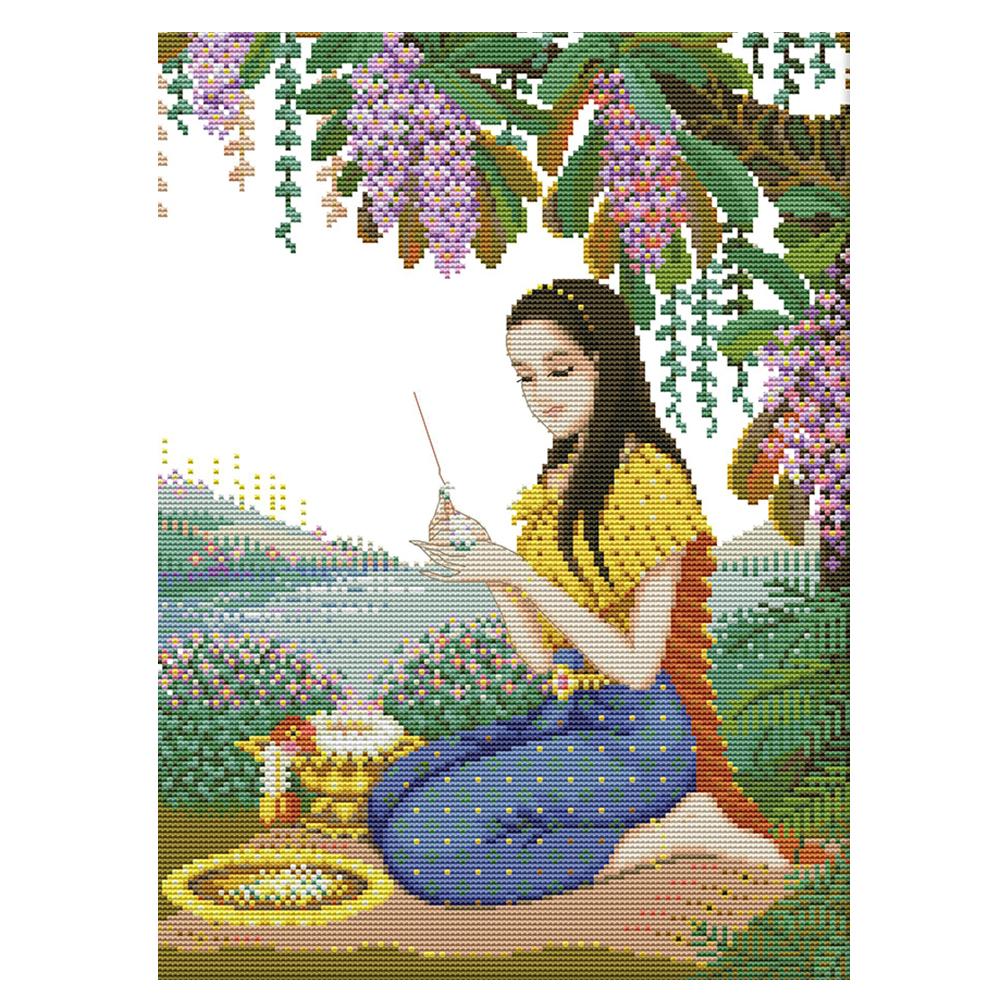 

Flower girl - 14CT Stamped Cross Stitch - 33*42cm, 501 Original
