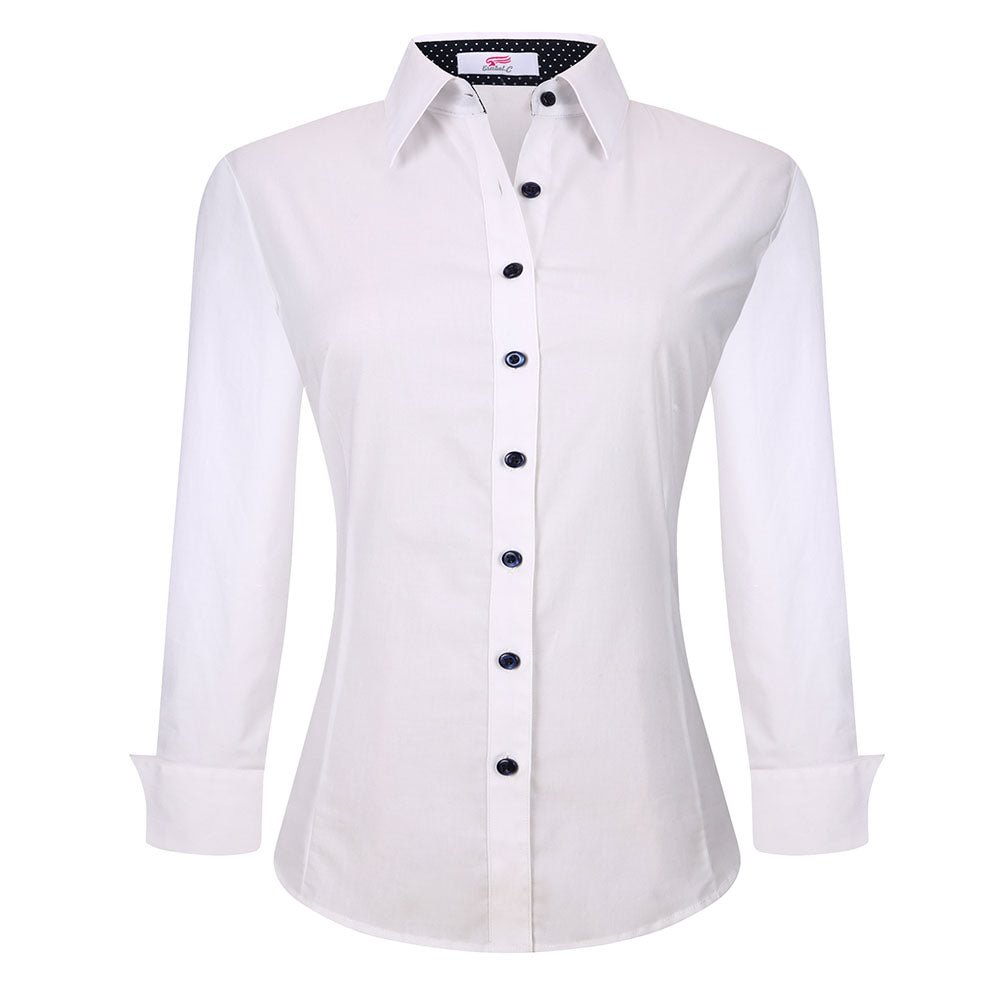 Women's Cotton Stretch Work Shirt White Alex Vando Fashion