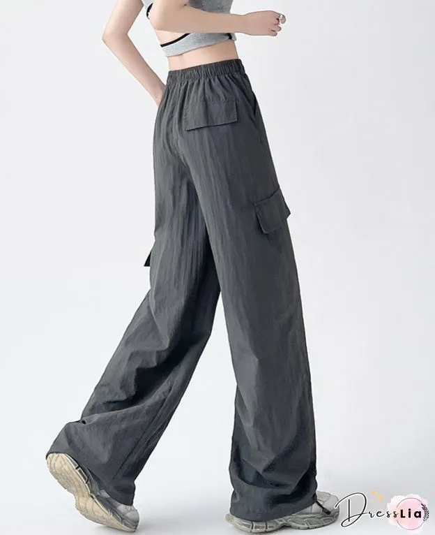 Retro Harajuku Pockets Cargo Pants Women Summer Loose High Waist Straight Trousers Korean