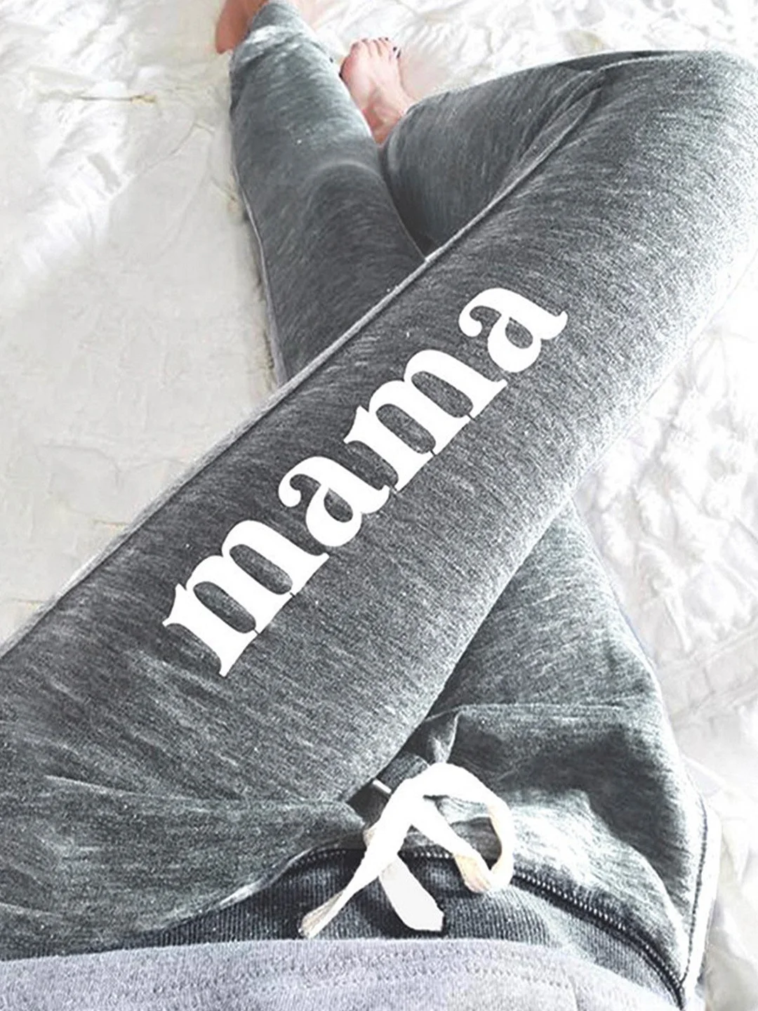 Women Casual Text Letters Autumn Natural Daily Loose Standard Long Regular Size Sweatpants