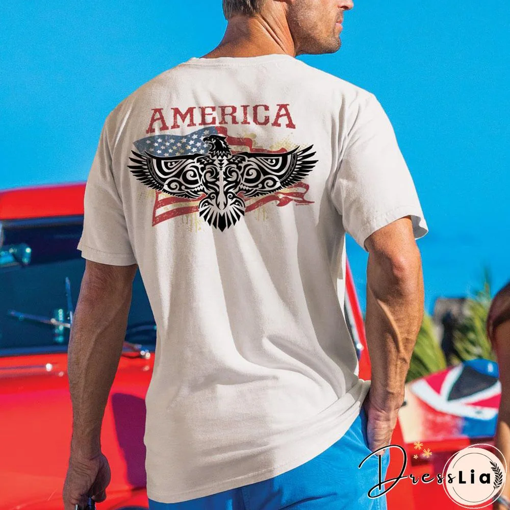 Tribal Eagle Flag Coconut Short Sleeve Crew Neck T-Shirt