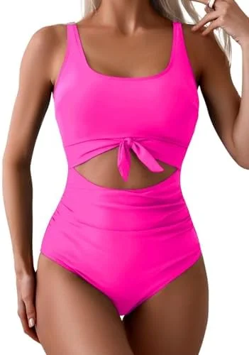 Women's One Piece Tummy Control Cut Out Tie Knot Swimsuit