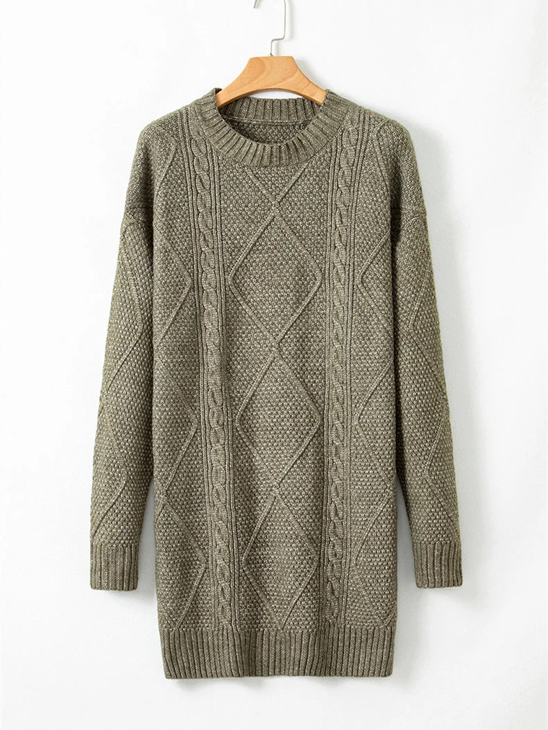 Women's Long Sleeve Scoop Neck Graphic Knit Midi Dress