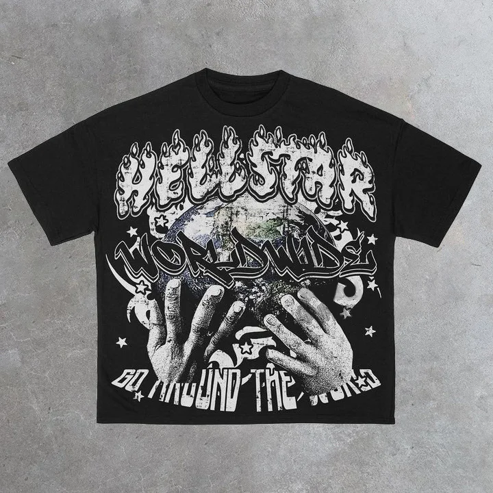 Vintage Hellstar Worldwide Casual Cotton Short Sleeve T-Shirt