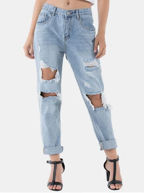 Distressed Raw Hem Boyfriend Jeans