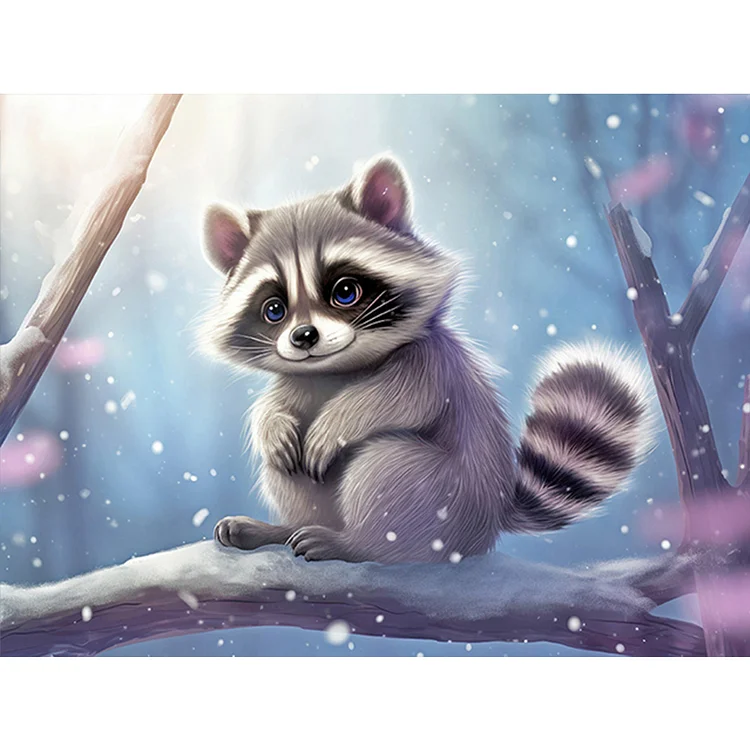 Snow Animal Raccoon 40*30CM (Canvas) Full Round Drill Diamond Painting gbfke