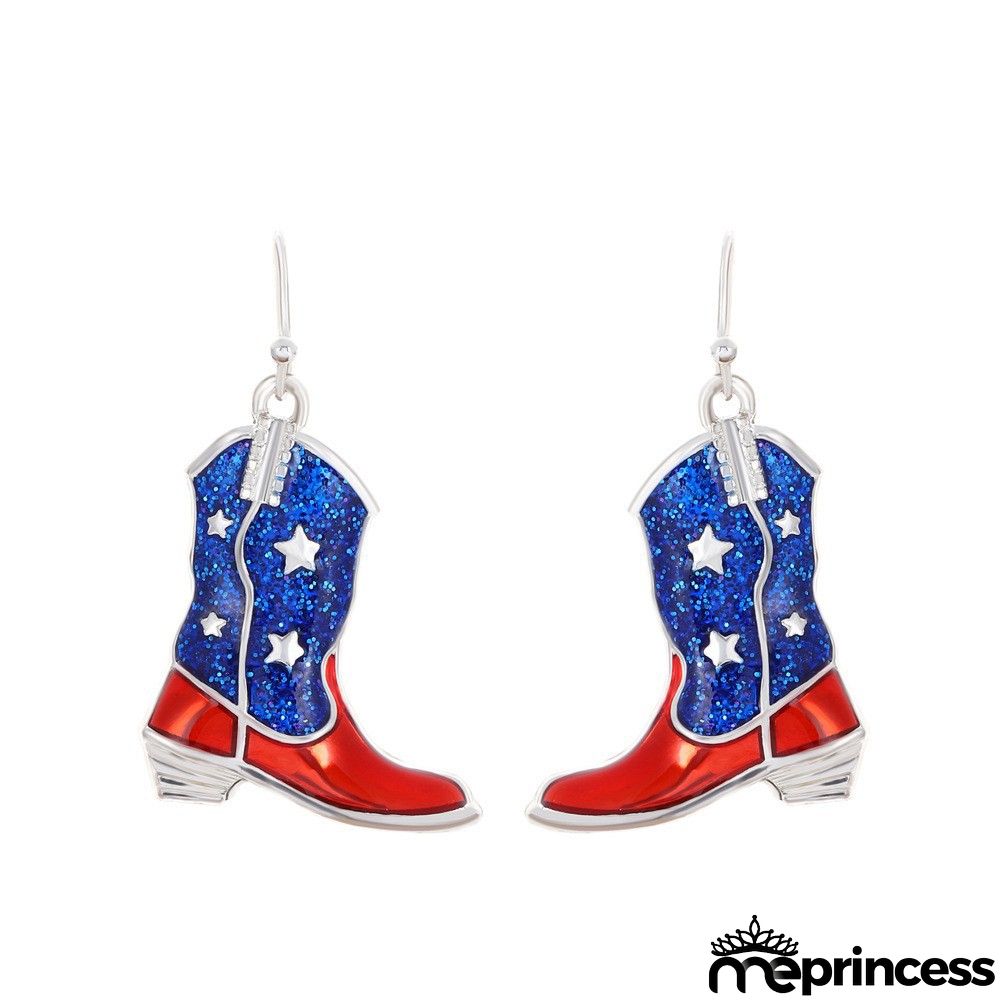 Women's Fashion 4Th Of July Flag Wings Boots Print Earrings