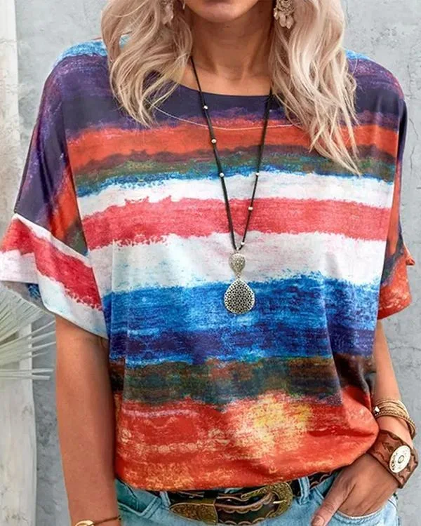 Contrast Watercolor Striped T-shirt