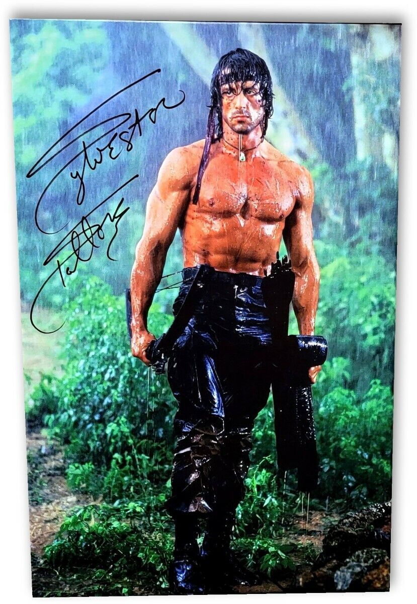 Sylvester Stallone Signed Autograph 20X30 Canvas Photo Poster painting Rambo in Rain OA-8423219