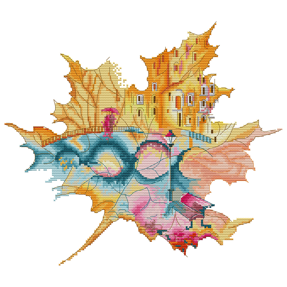 

37*33CM - 14CT Stamped Cross Stitch-Maple Leaf City, 501 Original