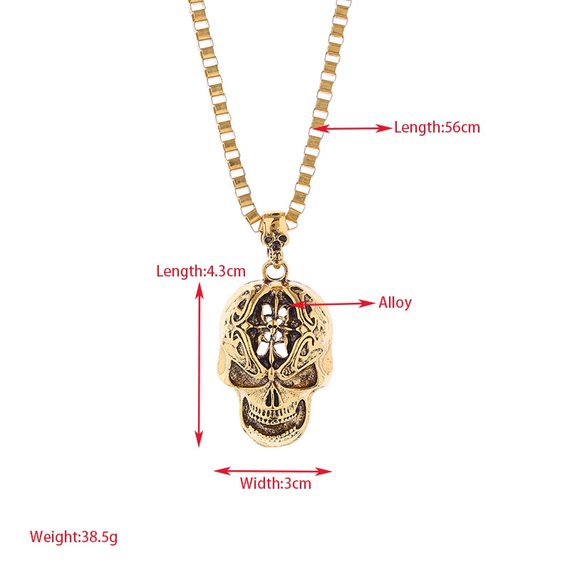 Exaggerated Funny Skull Alloy Hollow Out Carving Halloween Men’s Pendant Necklace