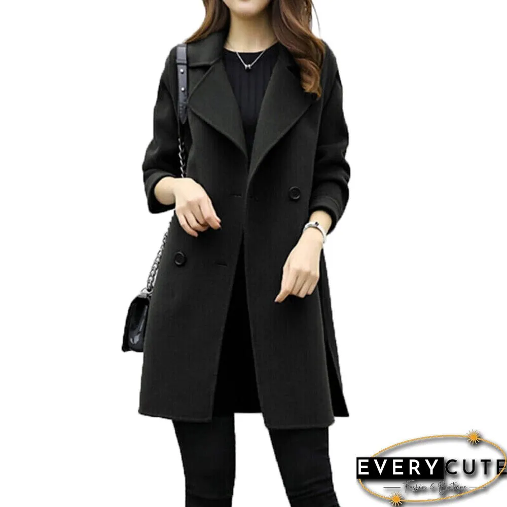 New Womens Jacket-Autumn / Winter-Solid Color Lapel Double-Breasted Midi Coat-Woolen