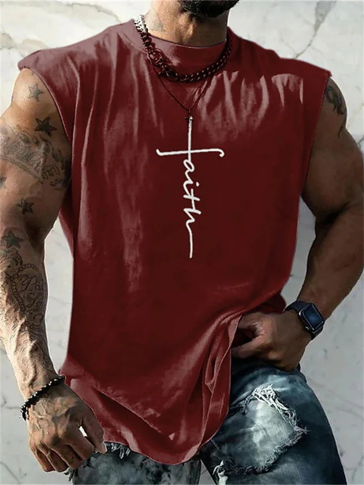 Men's Vest Top Sleeveless T Shirt for Men Graphic Faith Crew Neck Clothing Apparel 3D Print Daily Sports Sleeveless Print Fashion Designer Muscle-JRSEE