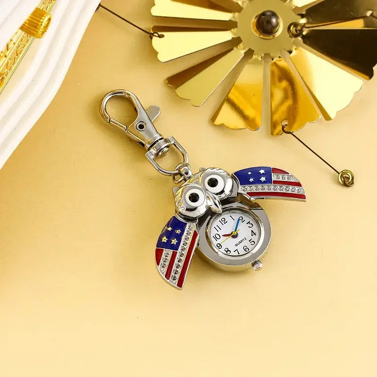 FREE TODAY: American Flag Owl Quartz Pocket Watch