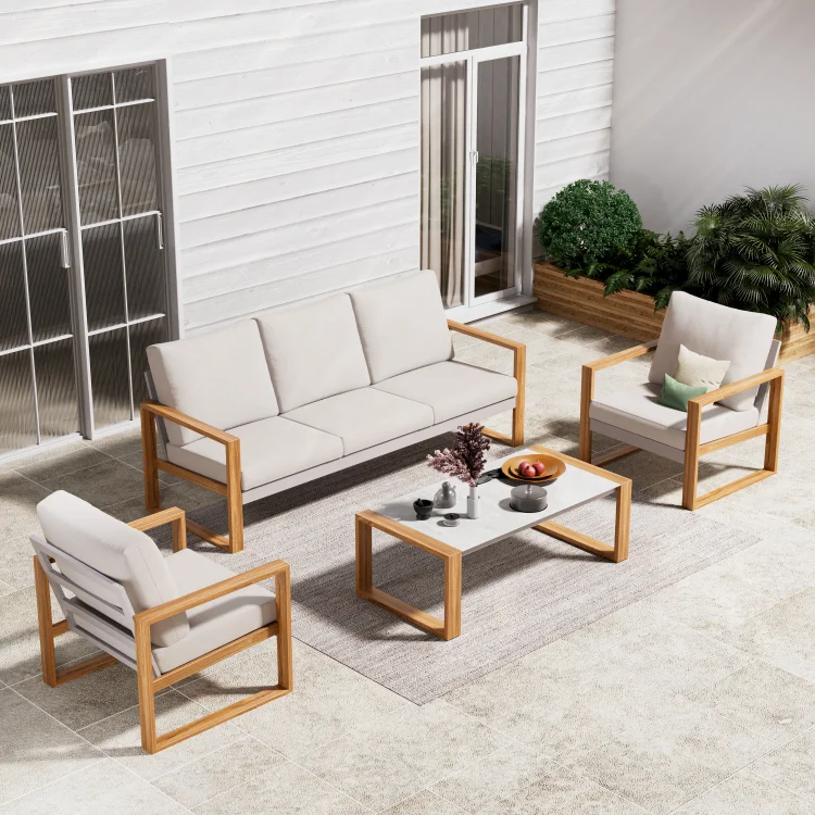 GRANDPATIO Outdoor Duisburg Aluminum Conversation Sofa Sets Teak