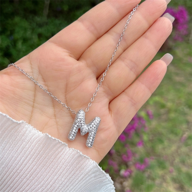 Copper 18K Gold Plated Hip-Hop Minimalist Classic Style Polishing Inlay Letter Zircon Pendant Necklace