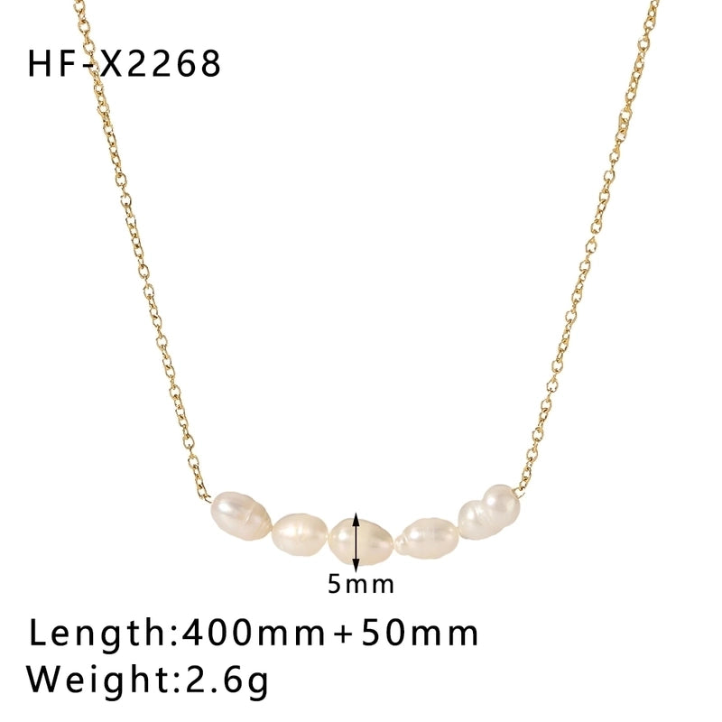 Stainless Steel Freshwater Pearl 18K Gold Plated Vintage Style Beaded Plating Geometric Freshwater Pearl Necklace