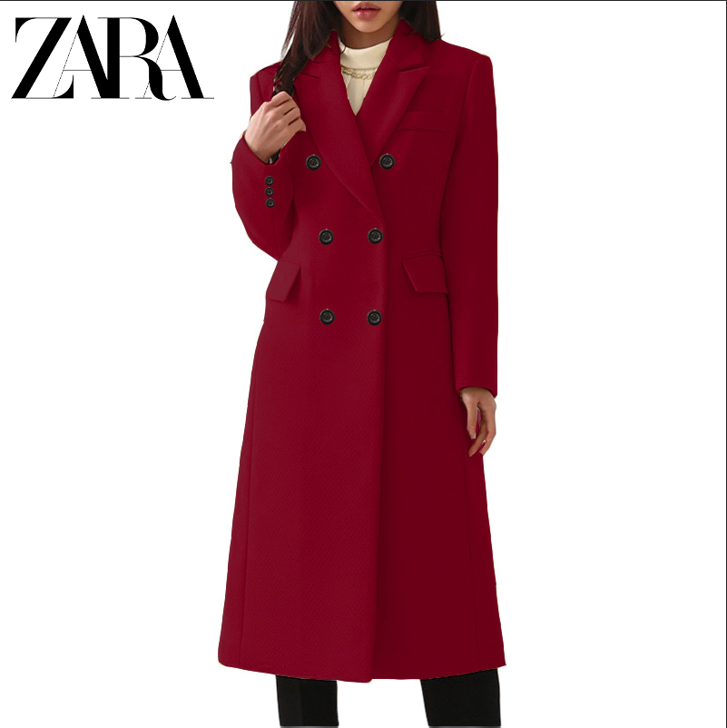 ZARA® Casaco comprido de lã para mulher tamanho grande.